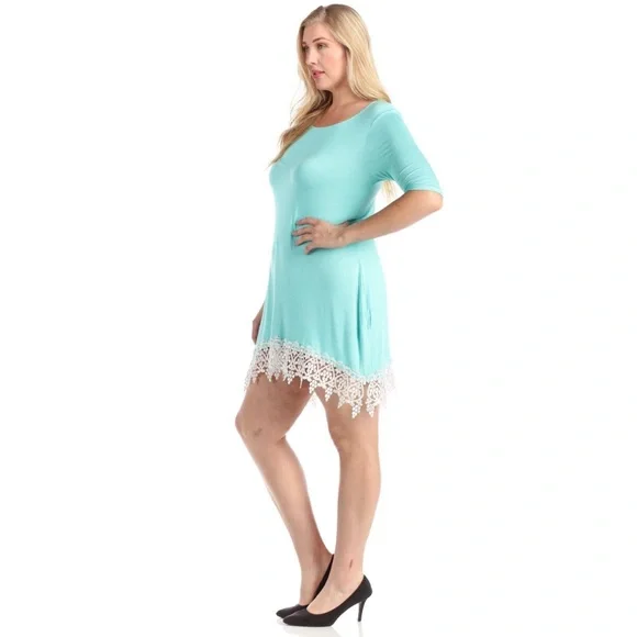 Crochet Lace Trim Mint Half Sleeve Midi Dress - Picture 2 of 5